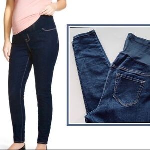 Liz Lange maternity jeggings stretch skinny jeans dark wash belly panel SzS